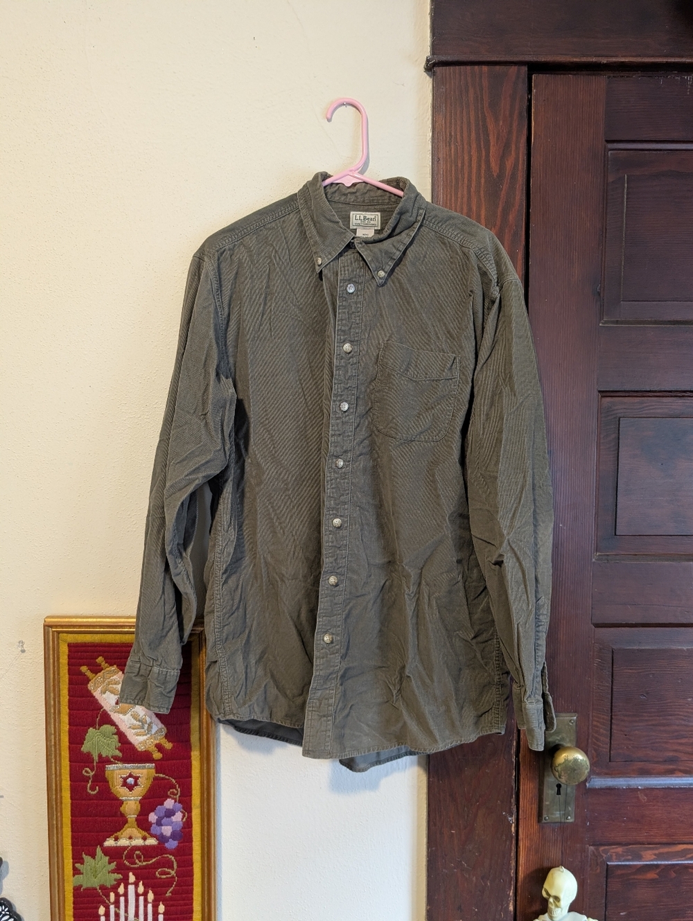L.L. Bean 2000s Green Corduroy 100% Cotton Button Down Shirt